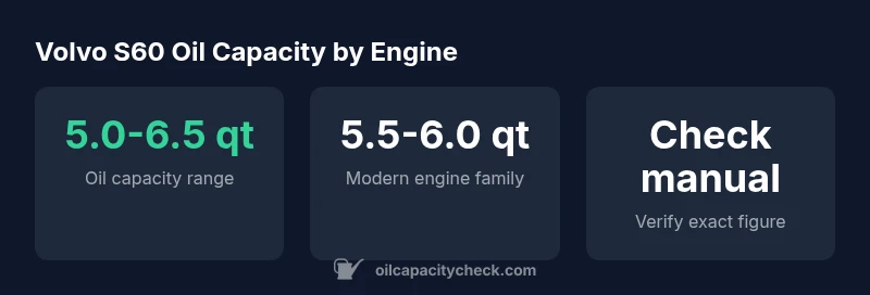 Infographic showing Volvo S60 oil capacity ranges across engines